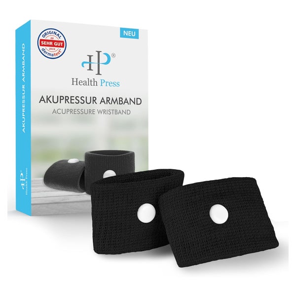 Health Press® Akupressur Armband für Erwachsene Schwarz 2 St