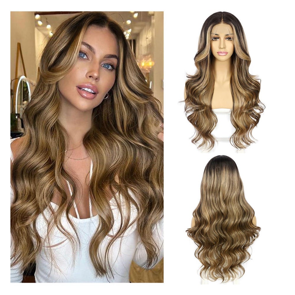 Perücke Lace Front synthetisch 13x4 Welle Ombre Honigbraun H 1 St