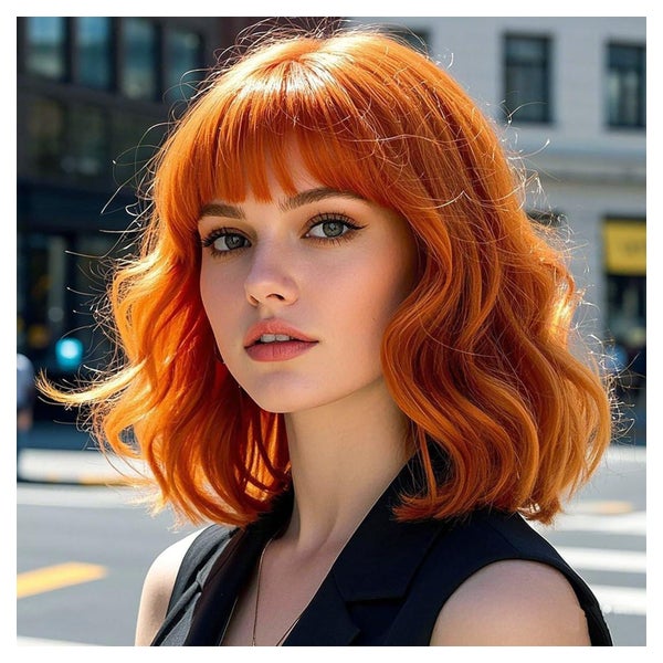 Perücke Bob kurz orange Pony Damen synthetisch Ingwer 1 St