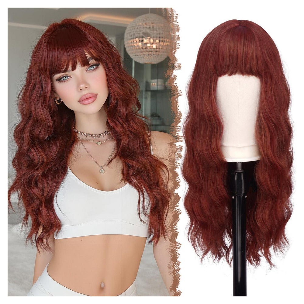 Perücke Damen Synthetik Gewellt Pony 65cm Kupferrot 1 St