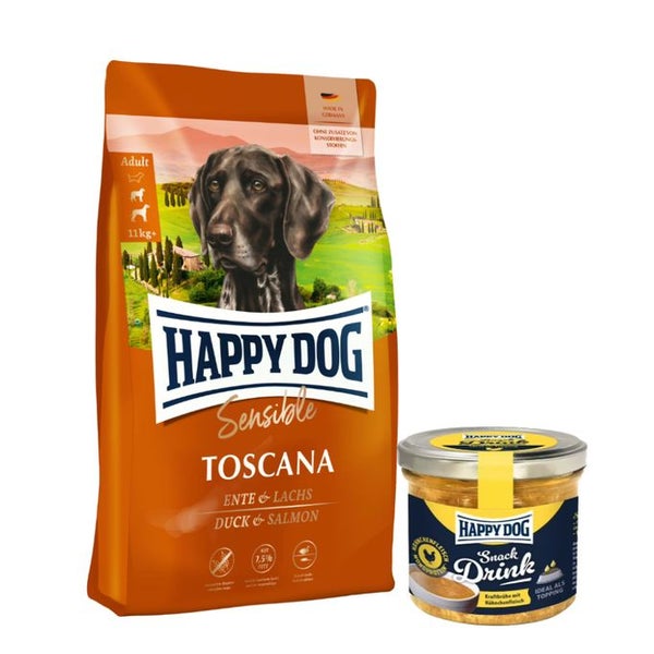 Happy Dog Sensible Toscana + Happy Dog Snack Drink Hähnchen 13 kg