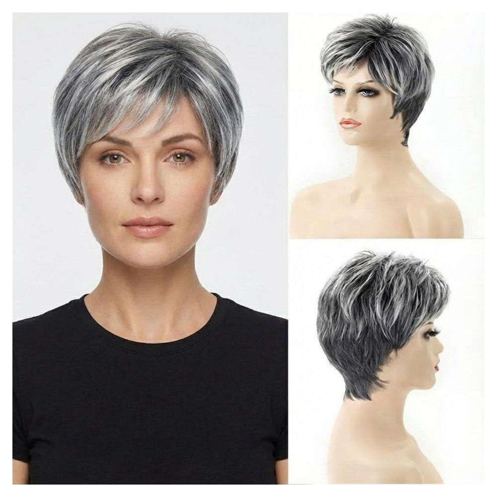 Perücke Locken Synthetik Faser 130g Grau Silber grau 1 St