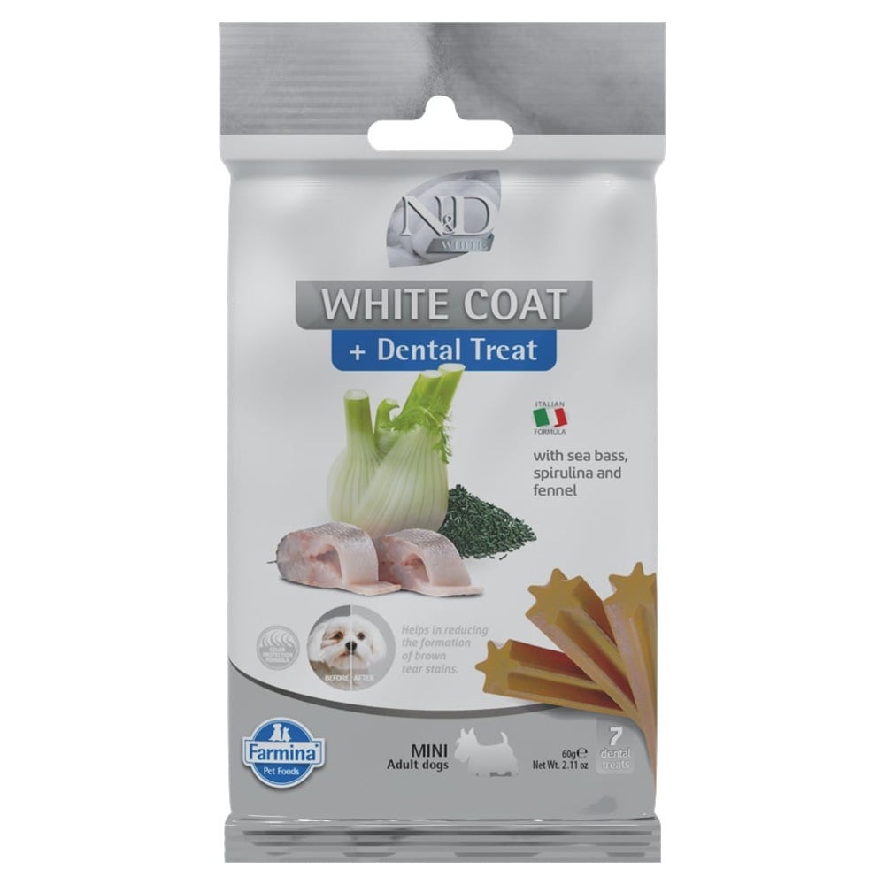 FARMINA N&D White Dental Treat Coat Sea bass Mini (7 szt) Zahnpflege-Leckerli für kleine Hunderassen 0,06 kg