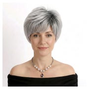 Perücken Pixie Schnitt Pony Frauen Synthetik Grau 1 St