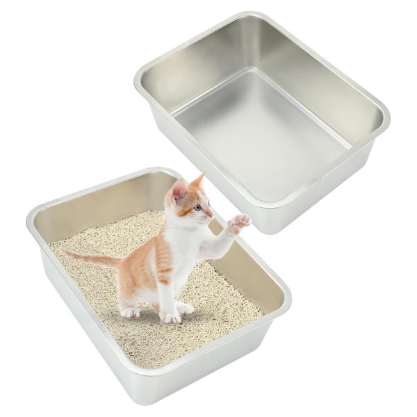 Katzentoilette Edelstahl Katzen Kaninchen 2 2PCS-45×35& 1 St