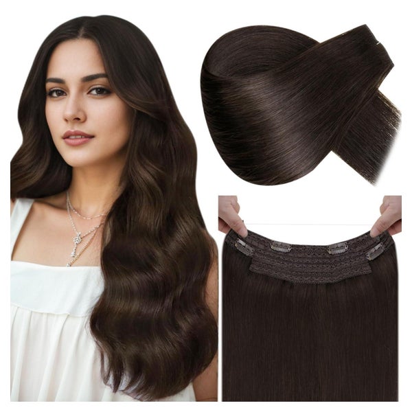 LaaVoo Echthaar Extensions mit Draht, Dunkelstes Braun, 45 cm, 80g