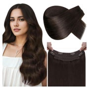 LaaVoo Echthaar Extensions mit Draht, Dunkelstes Braun, 45 cm, 80g