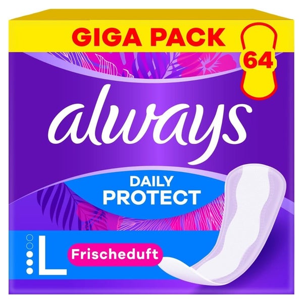 Always Daily Protect Slipeinlagen Damen Long (64 Binden), Gigapack, mit frischem Duft, passend für alle Slipformen, atmungsaktiv, flexibel 1 St