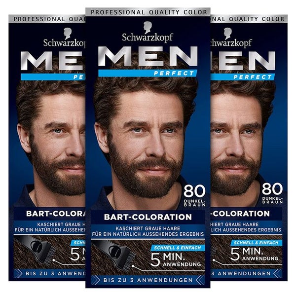 Men Perfect Schwarzkopf Bart-Coloration 80 Dunkel -Braun 3 St