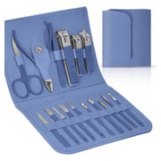 LOPHE 16-teiliges Maniküre & Pediküre Set mit Ledertasche, Blau