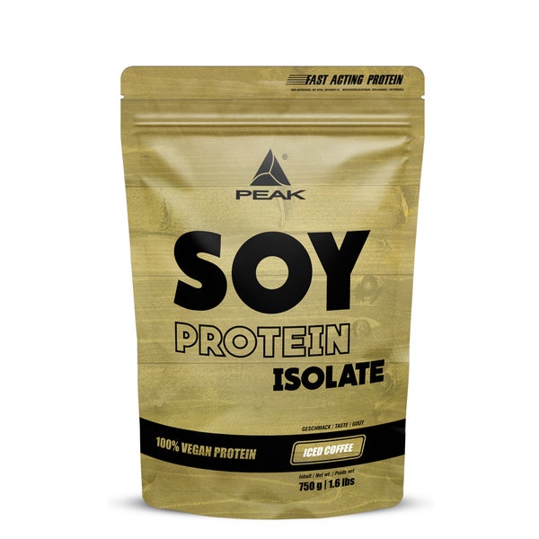 PEAK Soja Protein Isolat - 750g - Geschmack Iced Coffee I 25 Portionen I Pulver I Proteinquelle: Soy, pflanzliches Eiweiß I GMO - free I hoher EAA Gehalt I Muskelaufbau I glutenfrei 750 g