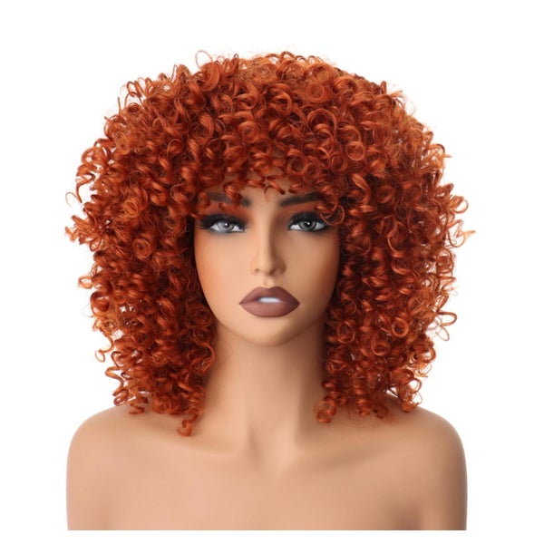 Perücke 14Zoll Afro kinky Schulterlänge Pony Kunstfaser Kupf 1 St