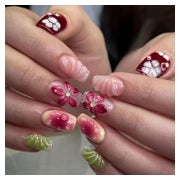 Press On Nails Kurz Square 3D Bubble Blumen Braun Rosa FC-C8 1 St