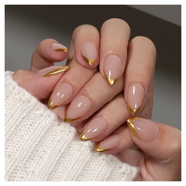 Press On Nägel Soft Gel French Tip Kurz Mandel 30 Stück Gold 1 St
