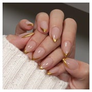 Press On Nägel Soft Gel French Tip Kurz Mandel 30 Stück Gold 1 St