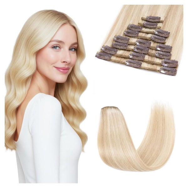 Haarverlängerung Clip in Echthaar 18P613 Ascheblond blond 35 1 St