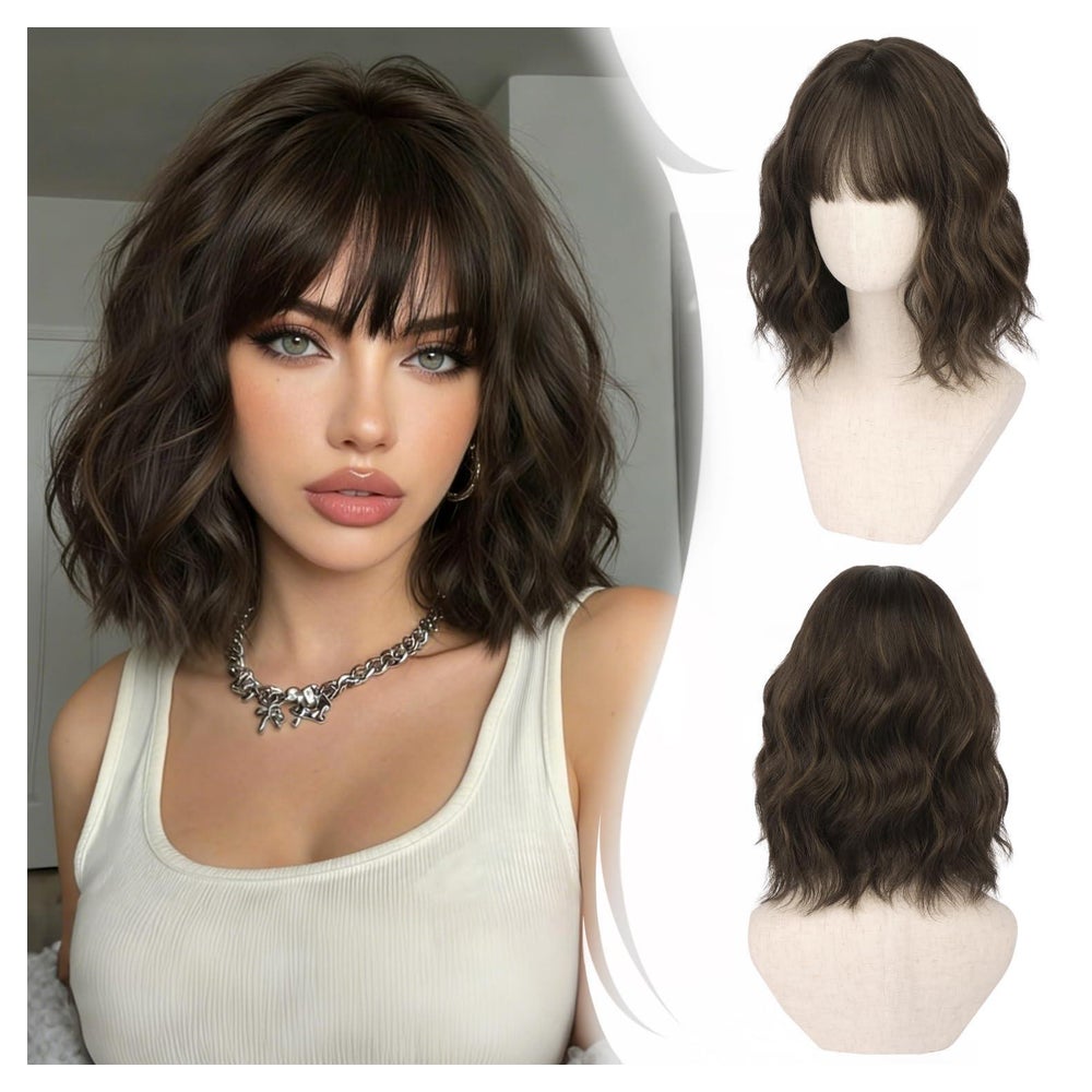 Perücke Damen Bob kurz Pony synthetisch 35 cm Braun mit High 1 St