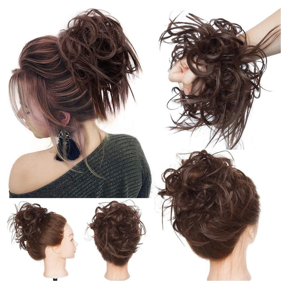 Haarteil Dutt Haargummi Struppige Haarknoten mittelbraun 1 St