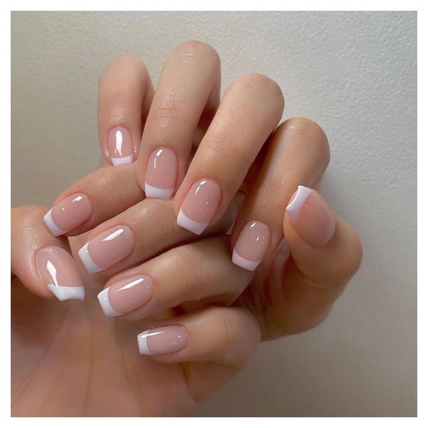 24 Stück Glossy Eckig Nägel Weiß French Press on Nails Pink 1 St