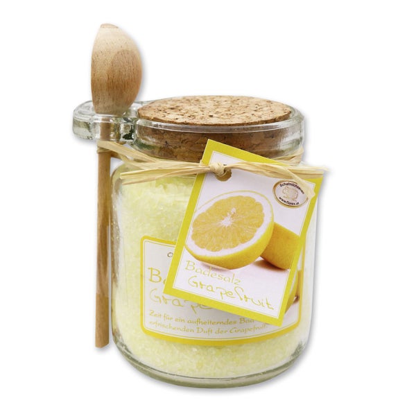 Florex Badesalz Grapefruit mit Schafmilch im dekorativen Glas mit Holzlöffel 300 g