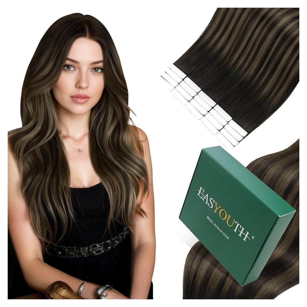 Tape Extensions Echthaar Braun Balayage Aschbraun 1-18 #2 8 1 St