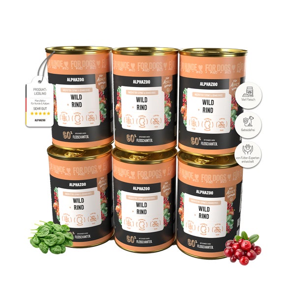 Wild + Rind Nassfutter für Adult Hunde 6er 2400 g